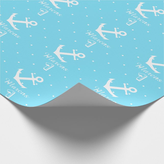 Personalized nautical anchor 1st birthday boy wrapping paper (Corner)