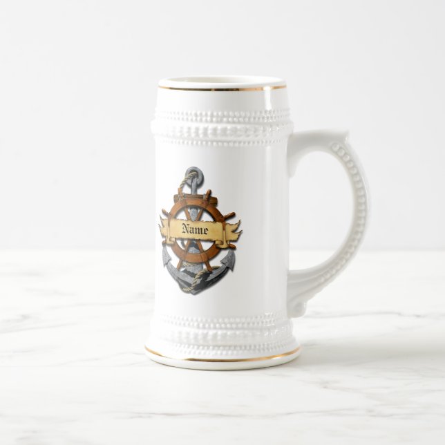 Personalized Nautical Anchor And Wheel Beer Stein (Right)
