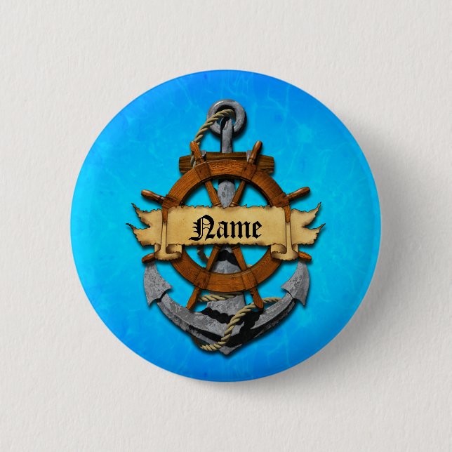 Personalized Nautical Anchor And Wheel Button (Front)