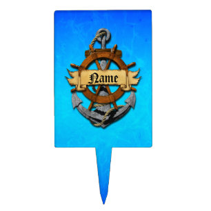 Personalized Nautical Anchor And Wheel Cake Topper
