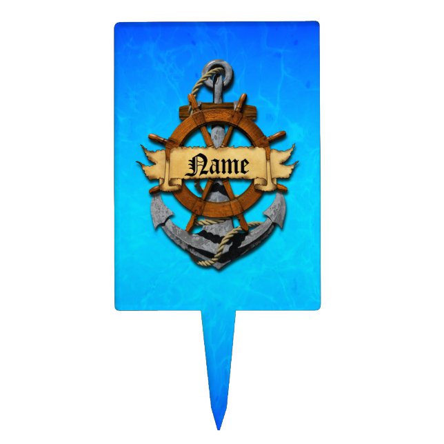 Personalized Nautical Anchor And Wheel Cake Topper (Front)
