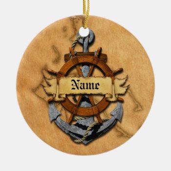 Personalized Nautical Anchor And Wheel Ceramic Ornament by BailOutIsland at Zazzle