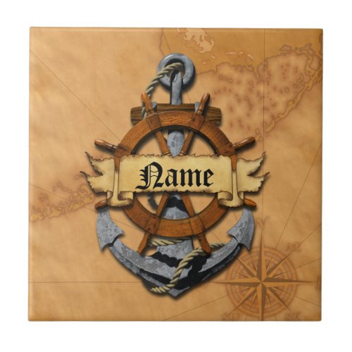 Personalized Nautical Anchor And Wheel Ceramic Tile