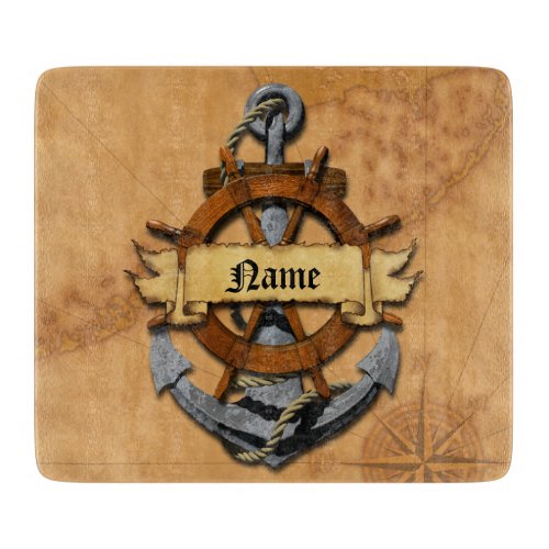 Personalized Nautical Anchor And Wheel Cutting Board