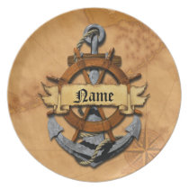 Personalized Nautical Anchor And Wheel Dinner Plate
