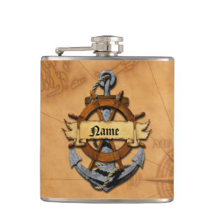Personalized Nautical Anchor And Wheel Flask
