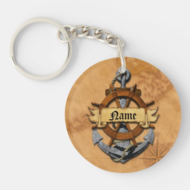 Personalized Nautical Anchor And Wheel Keychain (Front)
