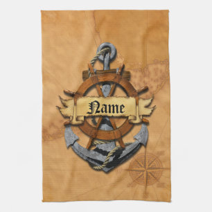Personalized Nautical Anchor And Wheel Kitchen Towel