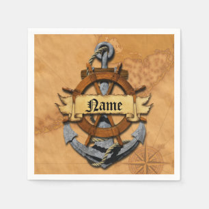 Personalized Nautical Anchor And Wheel Paper Napkins