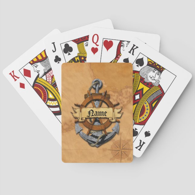 Personalized Nautical Anchor And Wheel Poker Cards (Back)