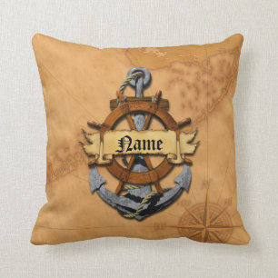 Personalized Nautical Anchor And Wheel Throw Pillow