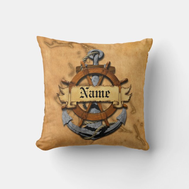 Personalized Nautical Anchor And Wheel Throw Pillow (Front)