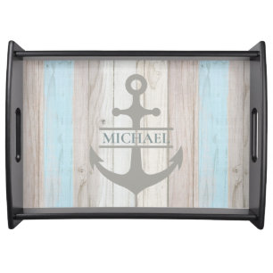 Personalized Nautical Anchor Beach House Name Serving Tray