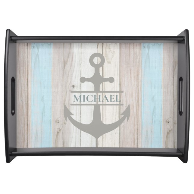 Personalized Nautical Anchor Beach House Name Serving Tray (Front)