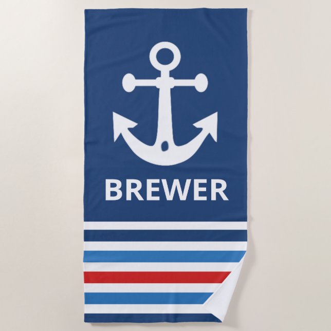 Personalized Nautical Anchor Beach Towel (Front)