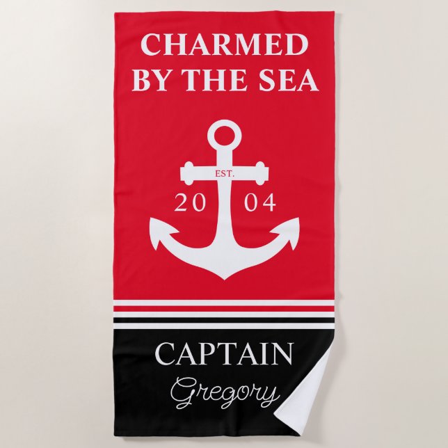 Personalized Nautical Anchor Boat Name Beach Towel (Front)