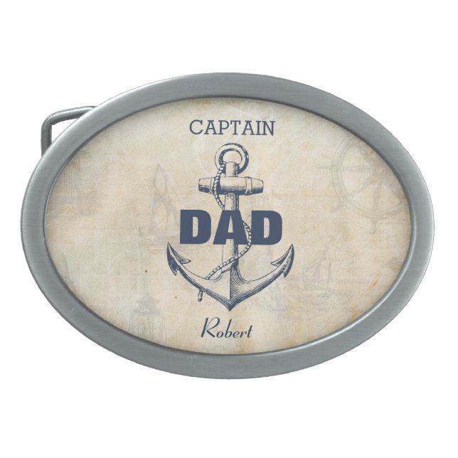 Personalized Nautical Anchor Captain Dad Belt Buckle (Front)