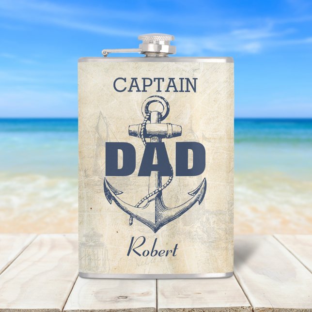 Personalized Nautical Anchor Captain Dad Flask (Great gift for Captain Dad for birthdays, Father's Day, Christmas, or any occasion!)