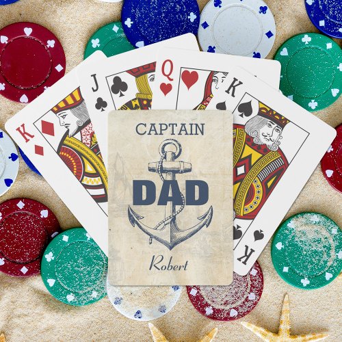 Personalized Nautical Anchor Captain Dad Playing Cards