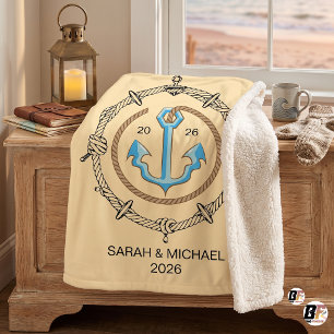 Personalized Nautical Anchor Coastal 2026 Sherpa Blanket