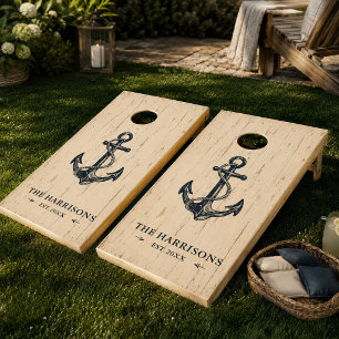 Personalized Nautical Anchor Custom Family Name Cornhole Set