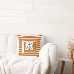 Personalized Nautical Anchor Dk Burnt Orange  Throw Pillow