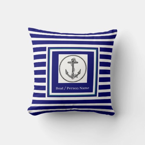 Personalized Nautical Anchor Dk  Purple Striped Throw Pillow