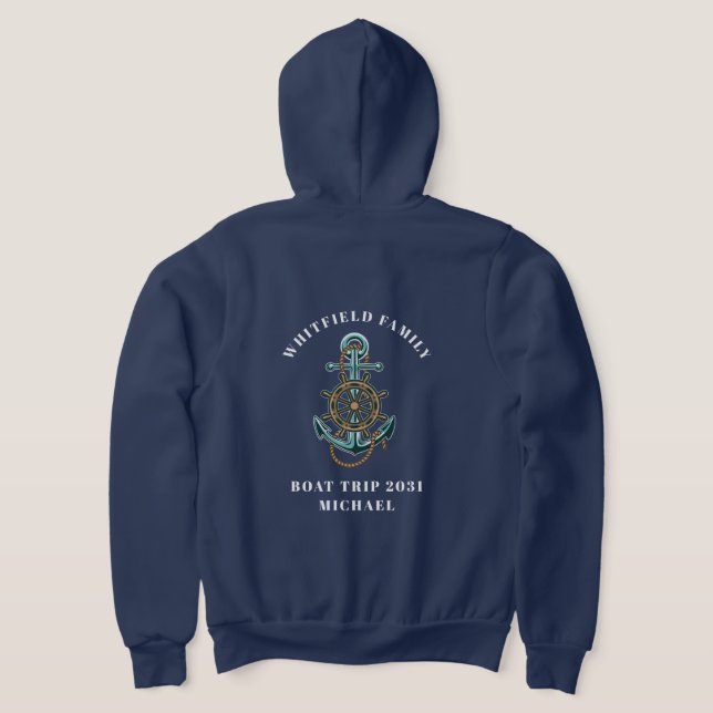 Personalized Nautical Anchor Family Coastal Trip Hoodie (Laydown Back)