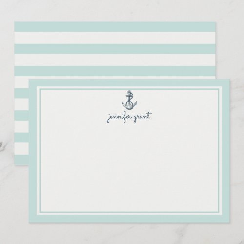 Personalized Nautical Anchor Flat Note Cards