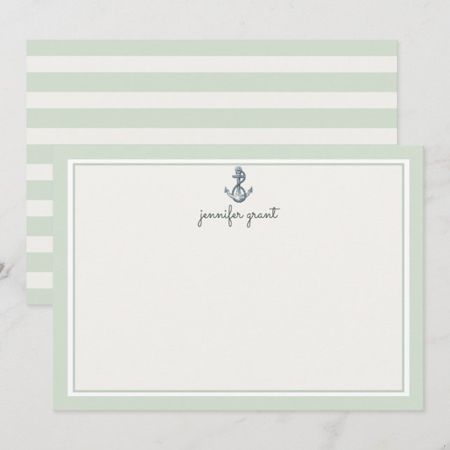 Personalized Nautical Anchor Flat Note Cards (Front/Back)
