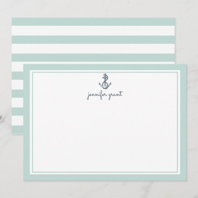Personalized Nautical Anchor Flat Note Cards (Front/Back)