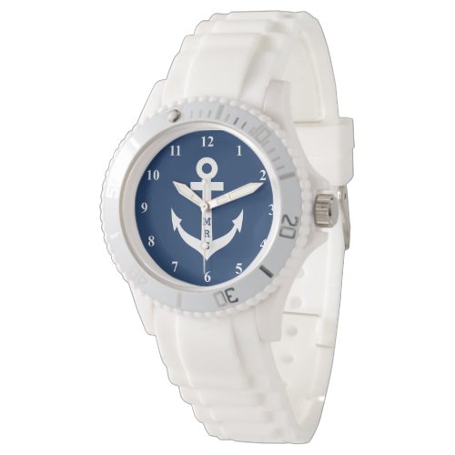 Personalized nautical anchor monogram silicon watch