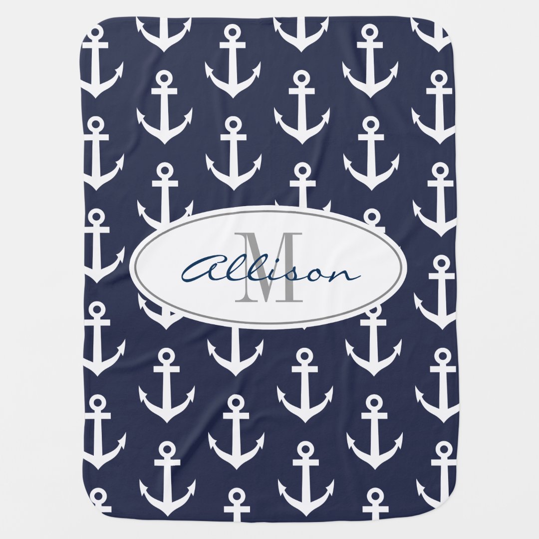 Personalized nautical anchor navy baby blanket | Zazzle