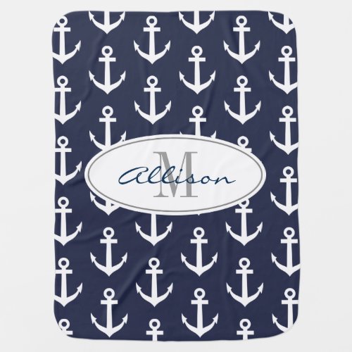 Personalized nautical anchor navy baby blanket