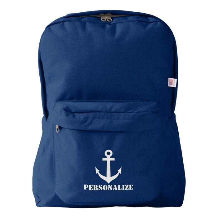 Personalized nautical anchor navy blue backpack