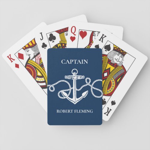 Personalized Nautical Anchor Navy Blue Poker Cards