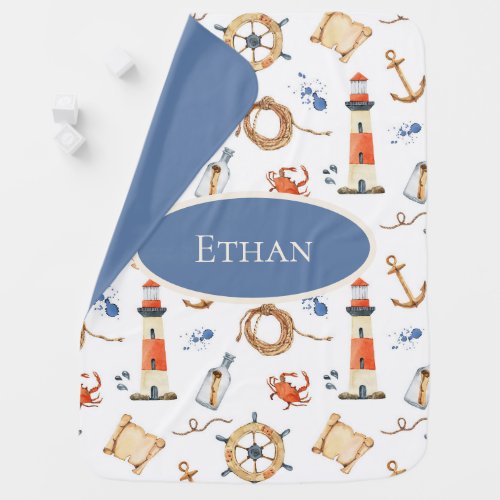 Personalized Nautical Anchor Navy Cute Baby Blanket