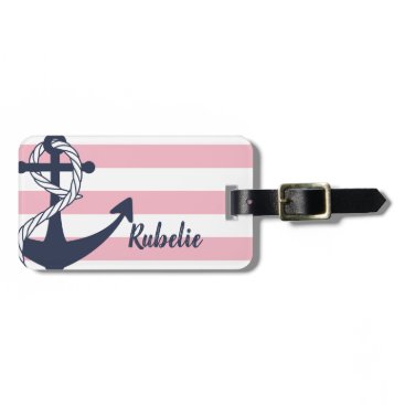 Personalized Nautical Anchor Pink Stripes Bag Tag Personalized Nautical Anchor Pink Stripes Bag Tag