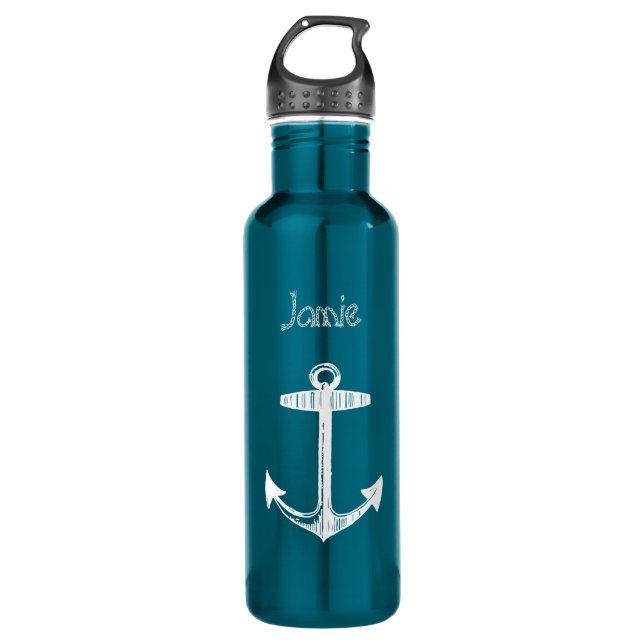 Personalized Nautical Anchor Stainless Steel Water Bottle (Front)
