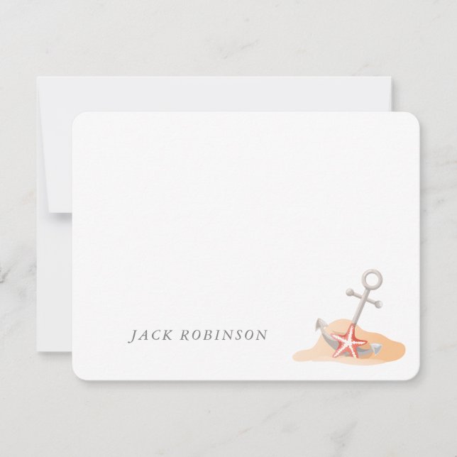 Personalized Nautical Anchor Starfish Note Card (Front)