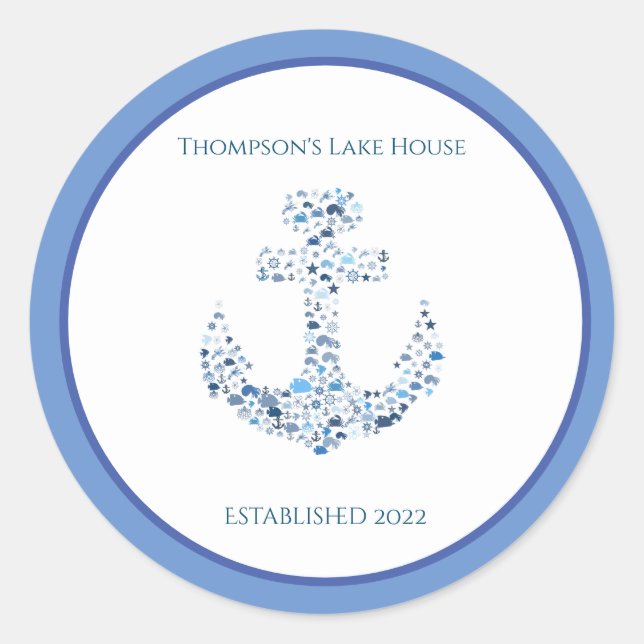 Personalized Nautical Anchor Themed   Classic Round Sticker (Front)