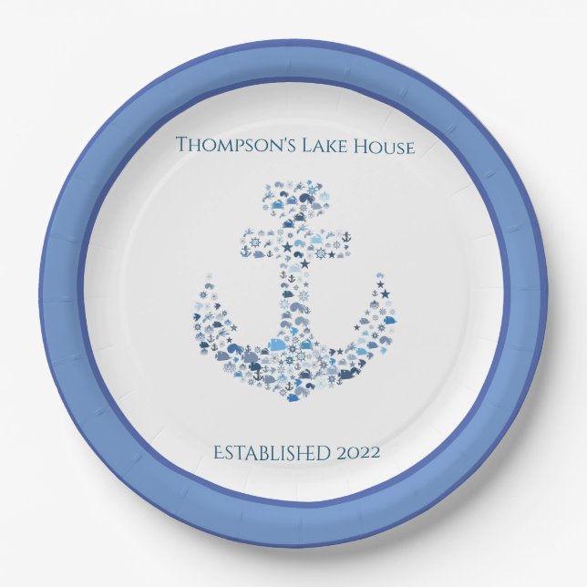 Personalized Nautical Anchor Themed    Paper Plates (Front)