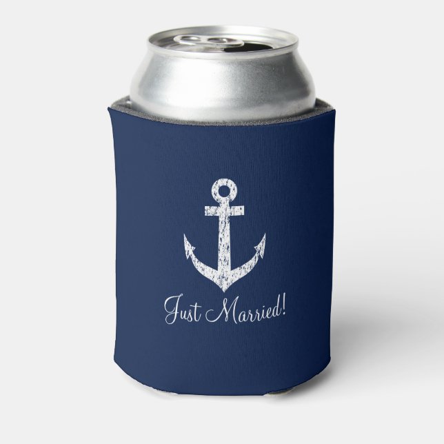 Personalized nautical anchor wedding can coolers (Can Back)