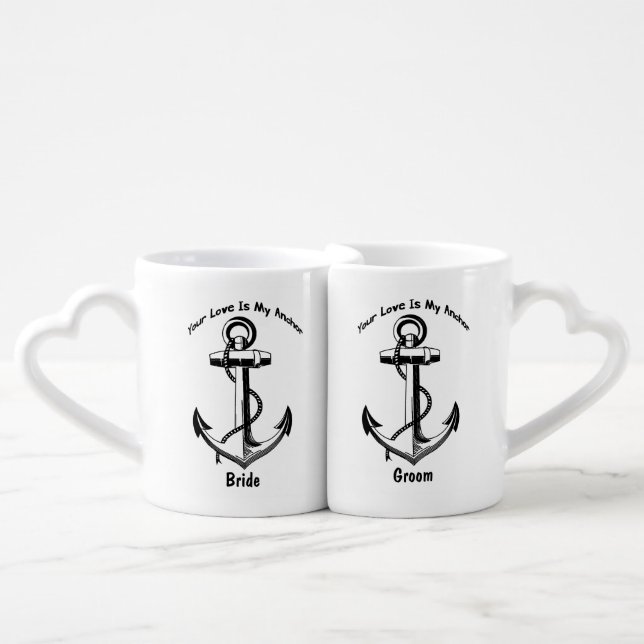 Personalized Nautical Anchor Wedding Gift Coffee Mug Set (Front Nesting)