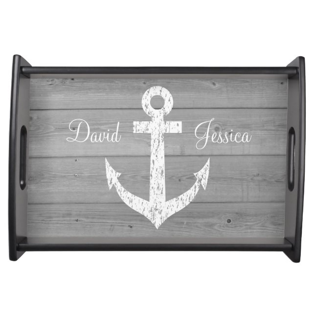 Personalized nautical anchor wedding serving tray (Front)