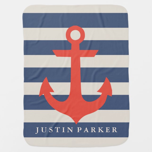 Personalized Nautical Baby Blanket (Front)