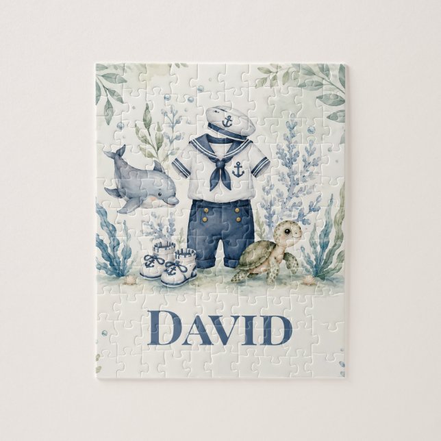 Personalized Nautical Birthday Greeting Card Jigsaw Puzzle (Vertical)