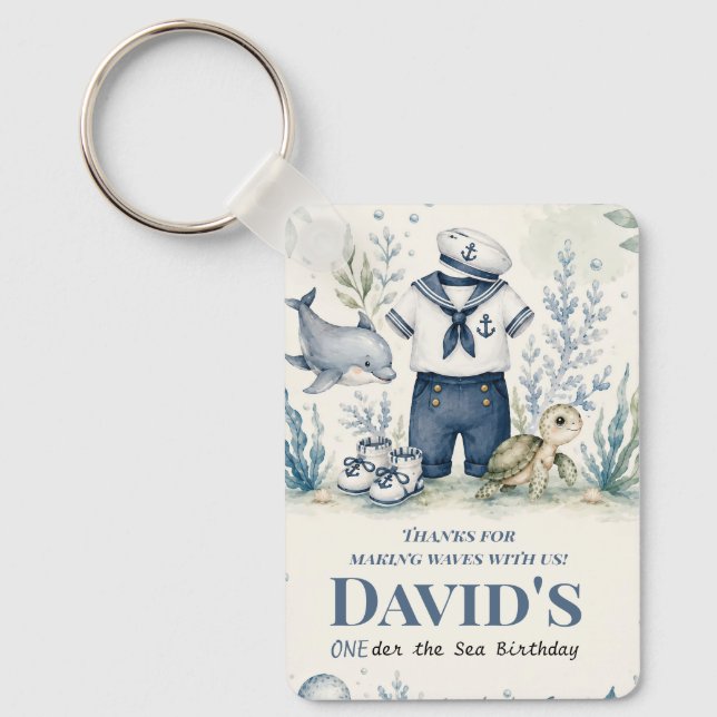 Personalized Nautical Birthday Greeting Card Keychain (Front)