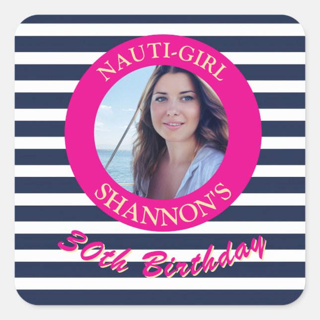 Personalized Nautical Birthday Photo Stickers (Front)