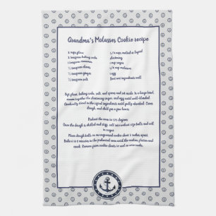 Personalized Nautical Black Anchor Recipe keepsake Kitchen Towel
